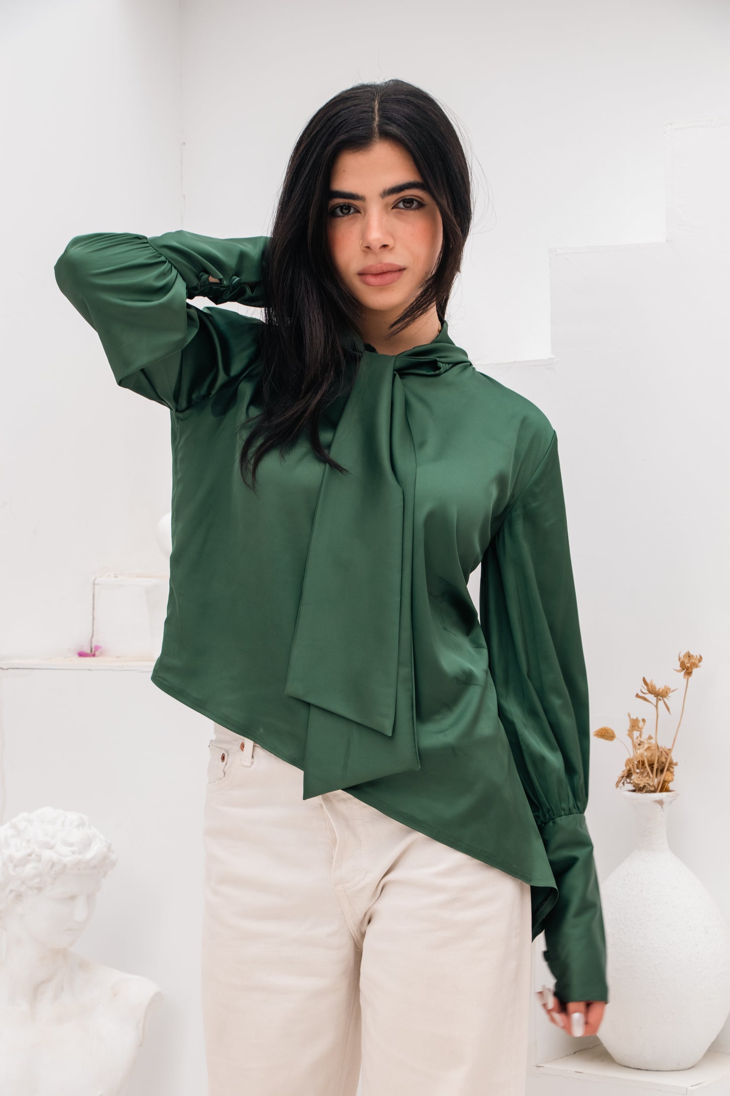 Green Satin blouse