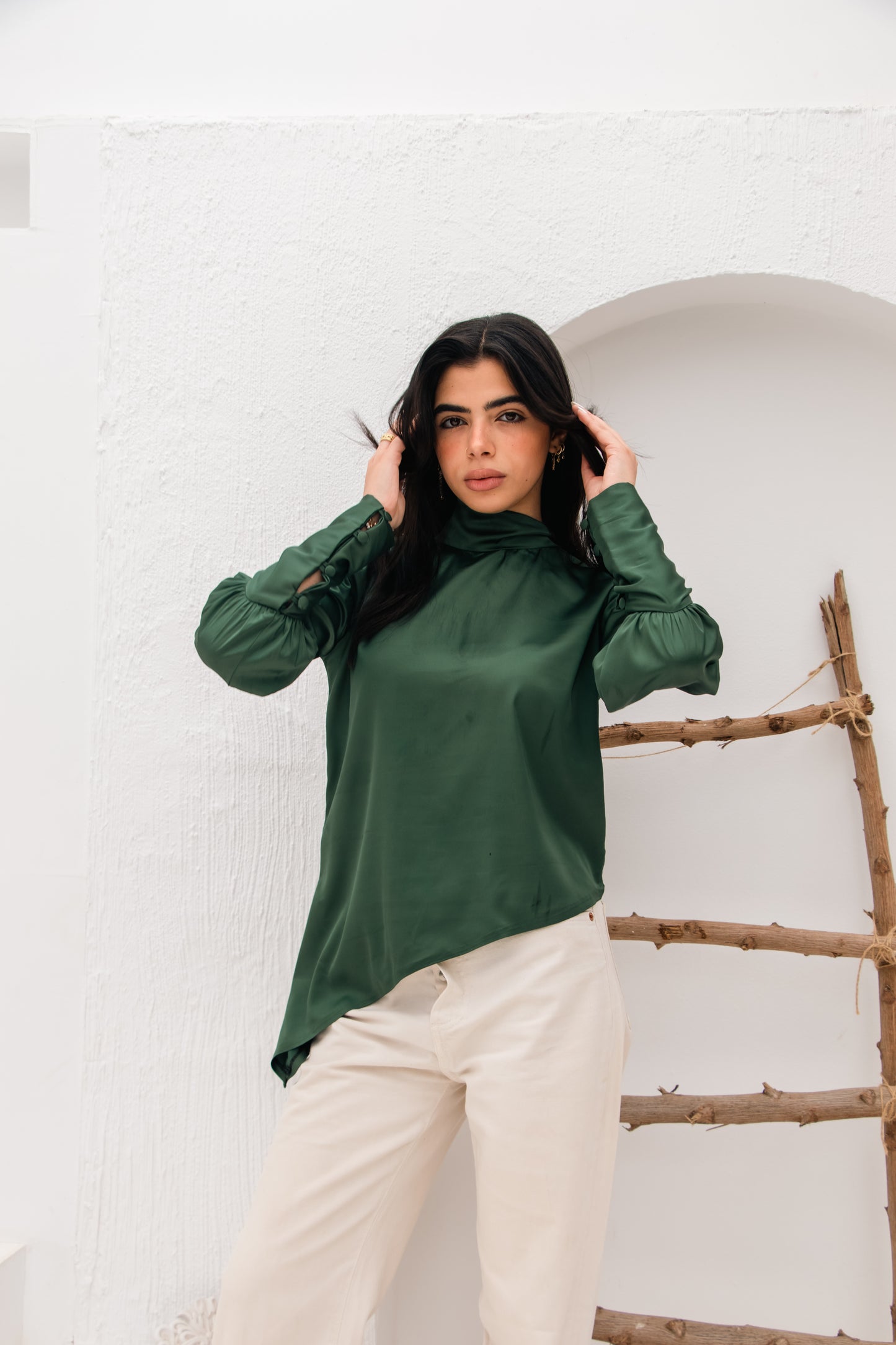 Green Satin blouse